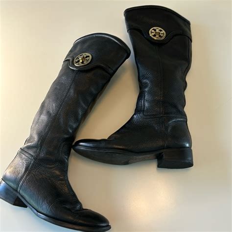 Tory Burch Selma Black Leather Riding Boots 